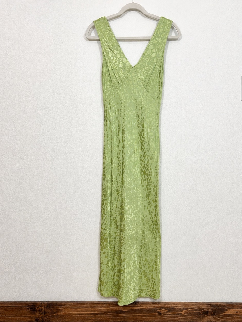 90s Revival Romantic Chartreuse Jacquard Slip Maxi Dress Euro Summer | Sz 1‎